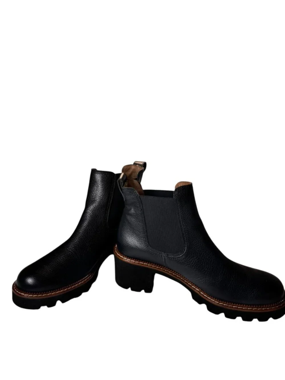 NWT Paul Green Leather Platform Chelsea Lug Sole Chunky Heel Boot Black 8